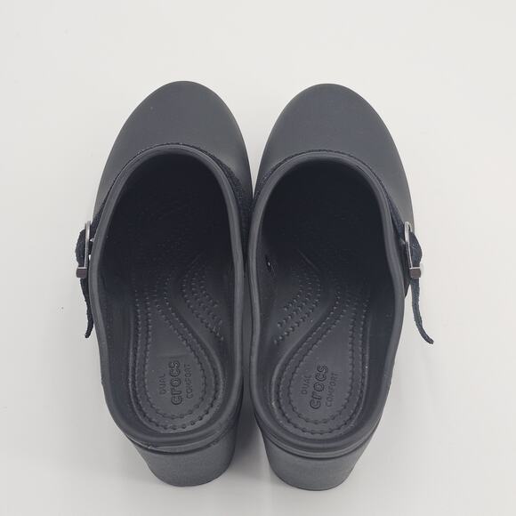 Crocs Black 'Sarah' High Heel Mule Clogs Slip On Shoes - Size 7 - Picture 5 of 12